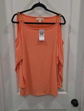 Michael Kors Cold-Shoulder Chain-Strap Women's Top in Coral
